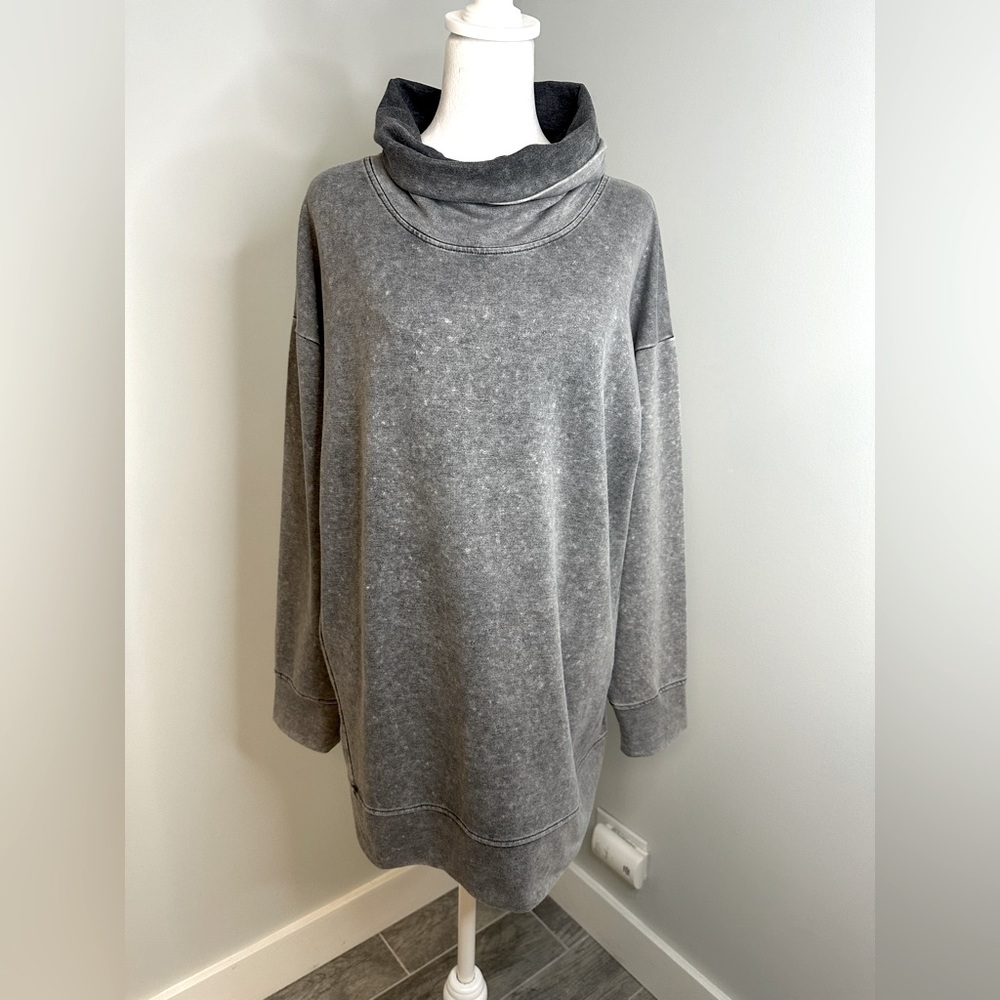 Dalia Collection Gray Cowl Collar Pull Over Cotton Blend Tunic Sweatshirt Top Lg